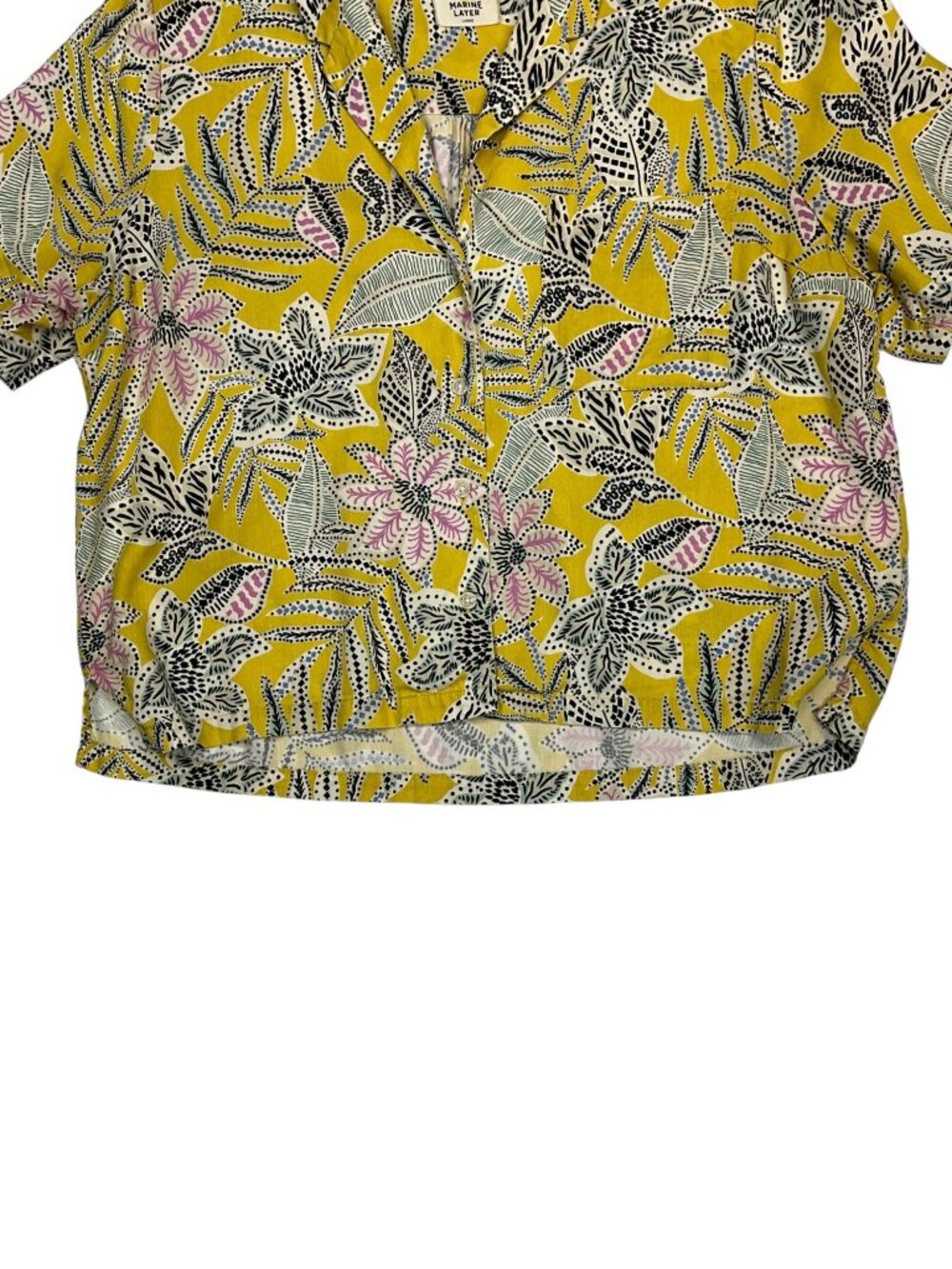 Marine Layer Lucy Resort Shirt L Bamboo Floral Yellow Boxy - Picture 13 of 15